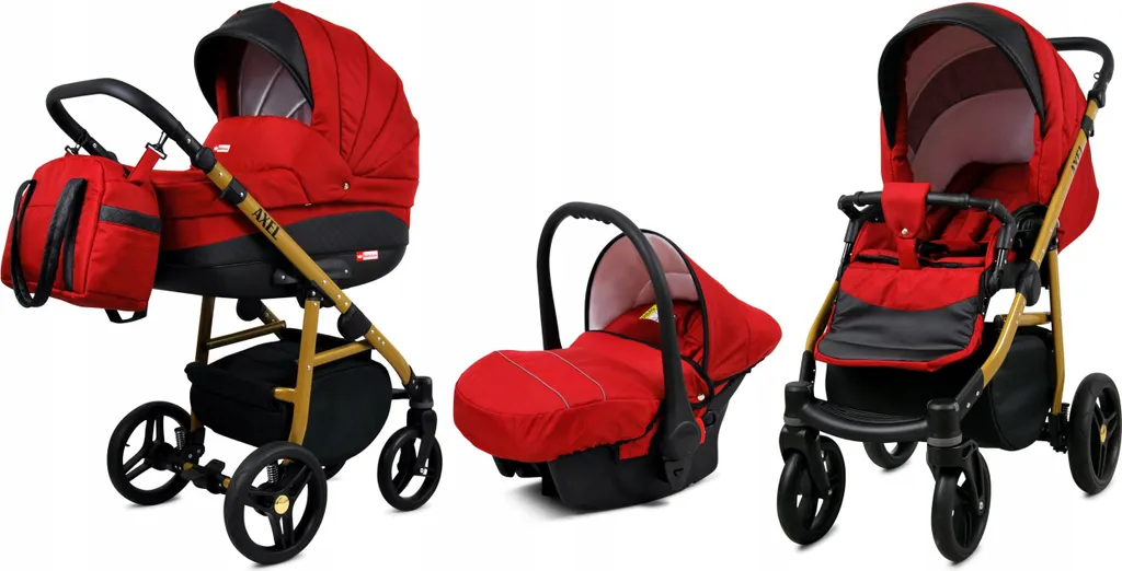 Poussette 3v1 BabyLux Axel Rouge : Pack Trio Tout-Terrain Haute Qualité