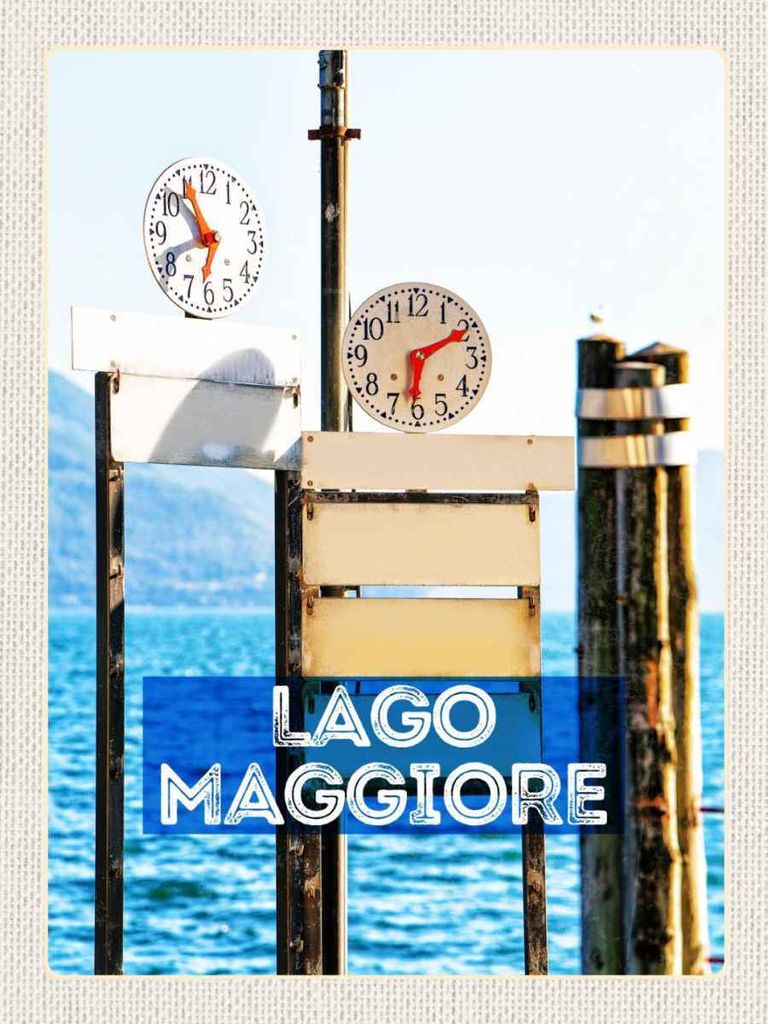 vianmo Holzschild 40x30 cm Lago Maggiore Uhr Zeit Meer Gebirge Bildmotiv Reisemotiv Europa