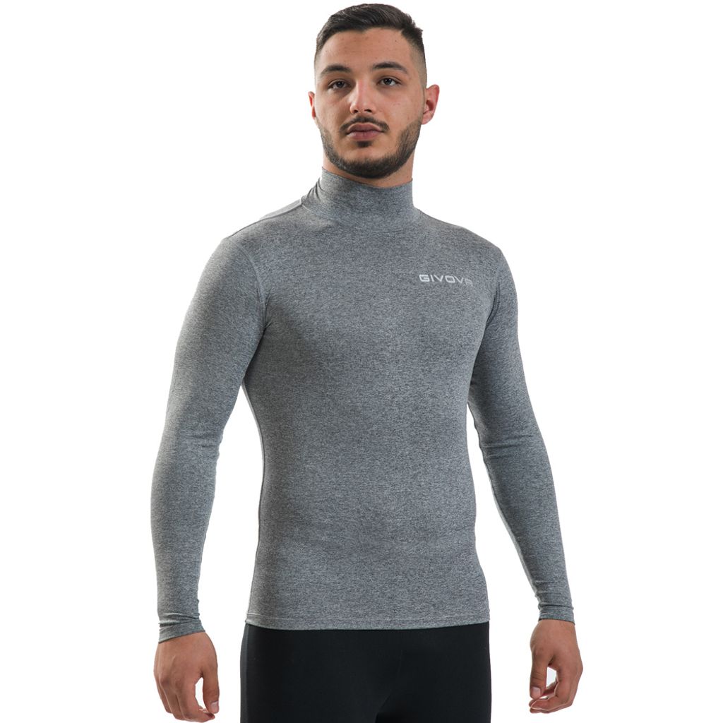 S Grigio Melange|Givova Baselayer Corpus 3 Funktionsshirt mit Kragen grau