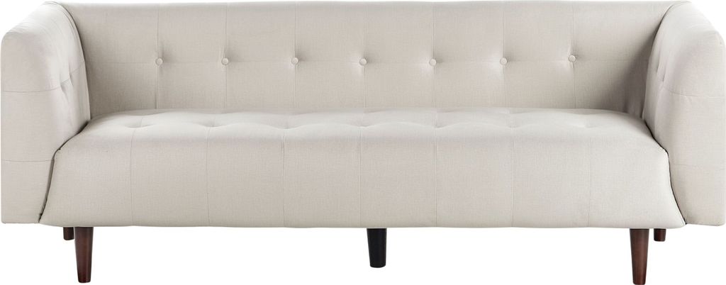 BELIANI 3-Sitzer Sofa Hellbeige Stoffbezug Gesteppt mit Schmalen Armlehnen Knopfheftung Hohe Holzbeine Retro Chesterfield Stil Wohnzimmer Stoffsofa