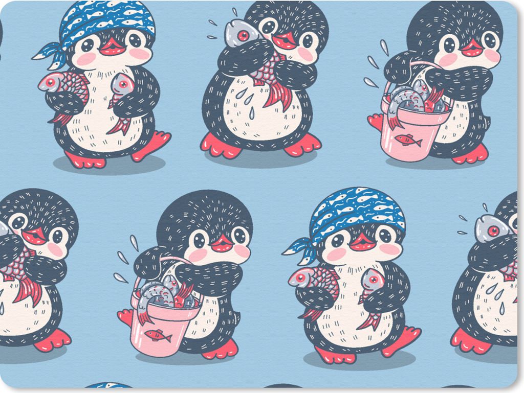MuchoWow Mauspad Mousepad Pinguin - Gestaltung - Fisch 23x19 cm - Mousepads - Maus Mat - Pad - Mausunterlage - Schreibtischunterlage - Mauspad