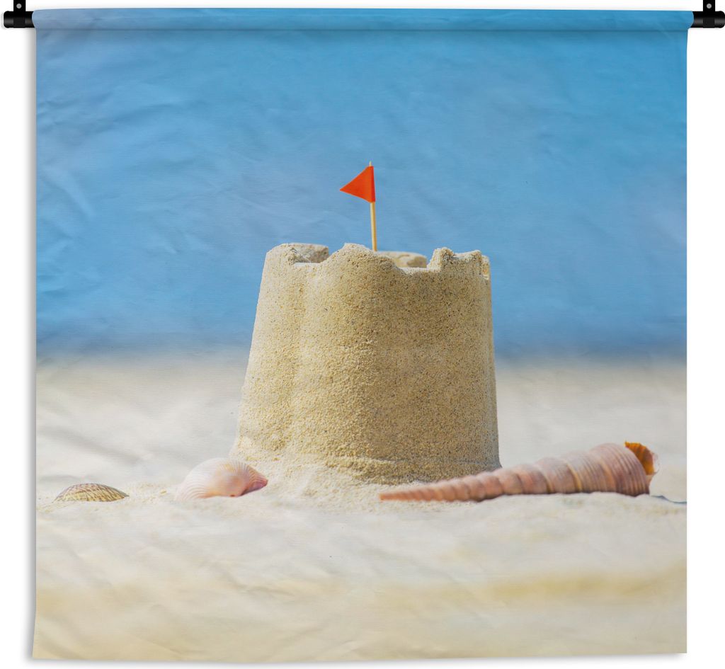 MuchoWow Wandteppich Wandbehang Sandburg - Strand - Muscheln - Sommer 60x60 cm Tapisserie Dekoration Wandtuch - Dekorationen - Wand Decke