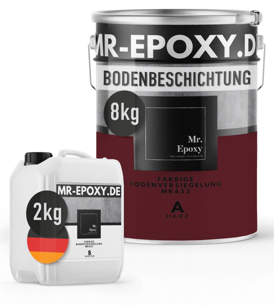 Mr. Epoxy Epoxidharz Bodenbeschichtung (10 kg, RAL 3005 Weinrot) - 2K Betonfarbe für Garagen, Keller & Werkstatt Boden - Flüssigkunststoff Epoxid...