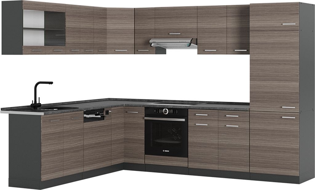 Eckküche Vicco R-Line Edelgrau/Anthrazit 287 x 60 cm , AP Anthrazit, Model 53301