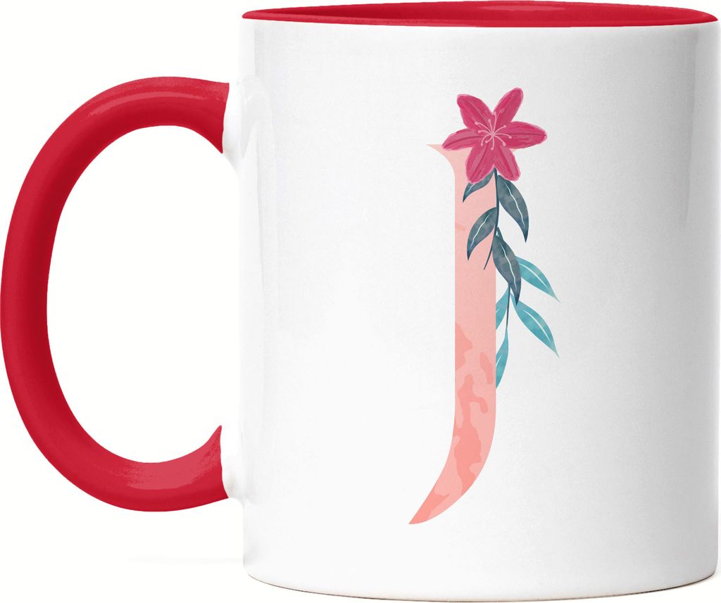 Buchstaben-Tasse J Tasse mit Buchstabe Alphabet Monogramm Blumenmotiv Geschenkidee Anfangsbuchstabe