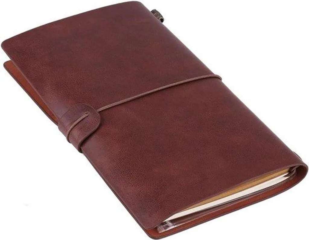 Carnet de voyage en cuir marron foncé pour aventurier et écrivain