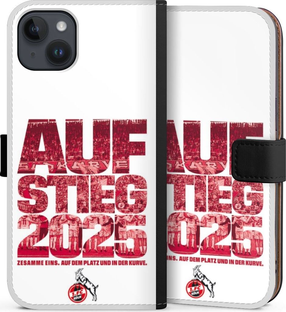 DeinDesign Klapphülle für Apple iPhone 14 Plus Handytasche Lederhülle Tasche 1. FC Köln Aufstieg Offizielles Lizenzprodukt