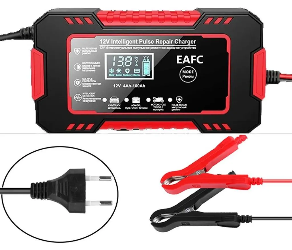 Chargeur intelligent 6A rouge pour réparer et charger batterie 12V UE