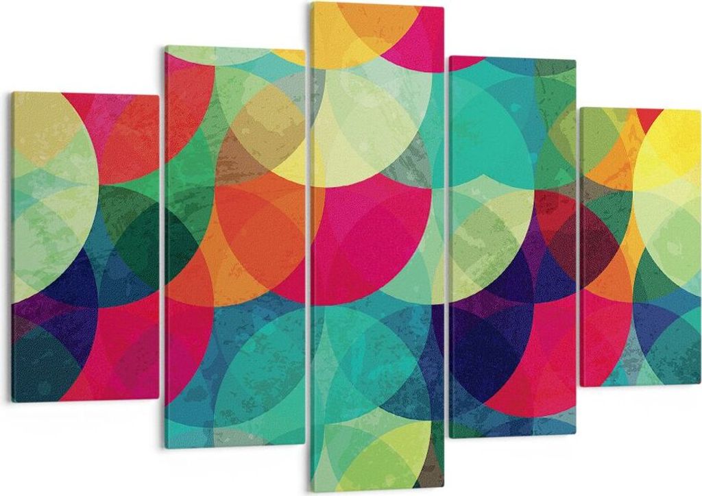Bild auf Leinwand - Leinwandbild - 5 Teile - Farben Räder Abstraktion - 150x100cm - Wand Bild - Wanddeko - Wandbilder - Leinwanddruck - Bilder - W...