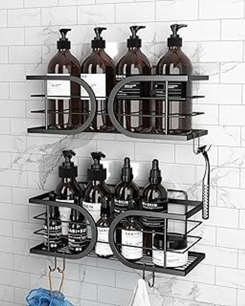 Scaffale per doccia senza foratura Acciaio inossidabile SUS304 Grande capienza Alta qualità Antiruggine Ripiano per doccia Cestelli per doccia Organizer per bagno e cucina WC 2 pezzi