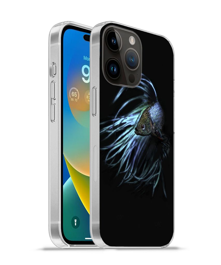 MuchoWow Handyhülle Schutzhülle Hülle für Apple iPhone 14 Pro - Softcase Fisch - Schwanz - Schwarz Silikon Softcase Handy Hülle - Umschlag