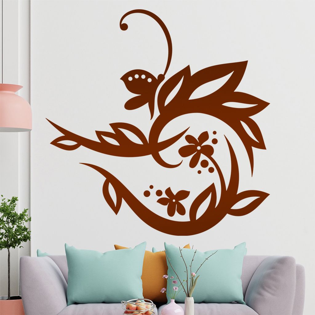 Falter Schmetterling Ranke Wandtattoo in 6 Größen - Wandaufkleber Wall Sticker - Dekoration, Küche, Wohnzimmer, Schlafzimmer, Badezimmer