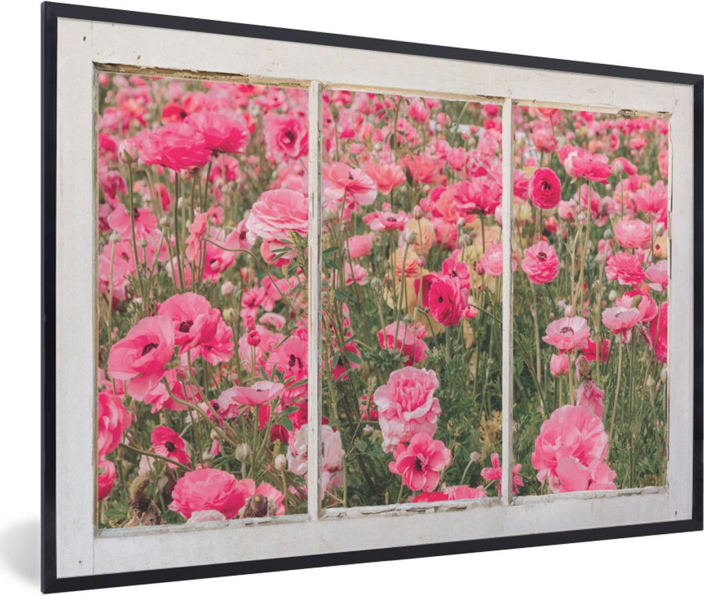 MuchoWow MuchoWow Gerahmtes Poster Durchsichtig - Blumen - Rosa 90x60 cm - Poster mit zchwarzem Bilderrahmen - Fotorahmen - Foto-Plakat