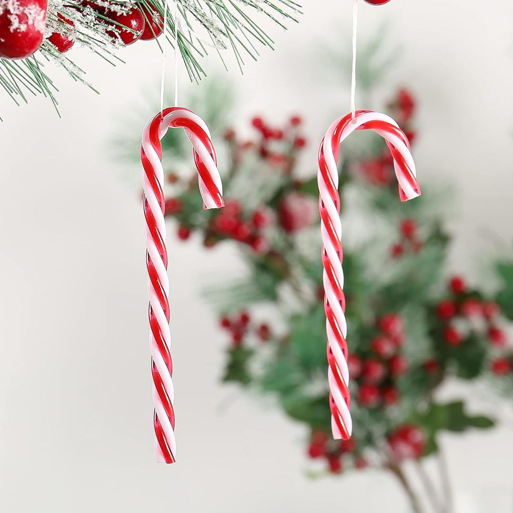 Weihnachts-Zuckerstangen aus Kunststoff, zum Aufhängen am Weihnachtsbaum, gedrehte Zuckerstangen in Form einer Krücke, für Weihnachtsbasteleien,...