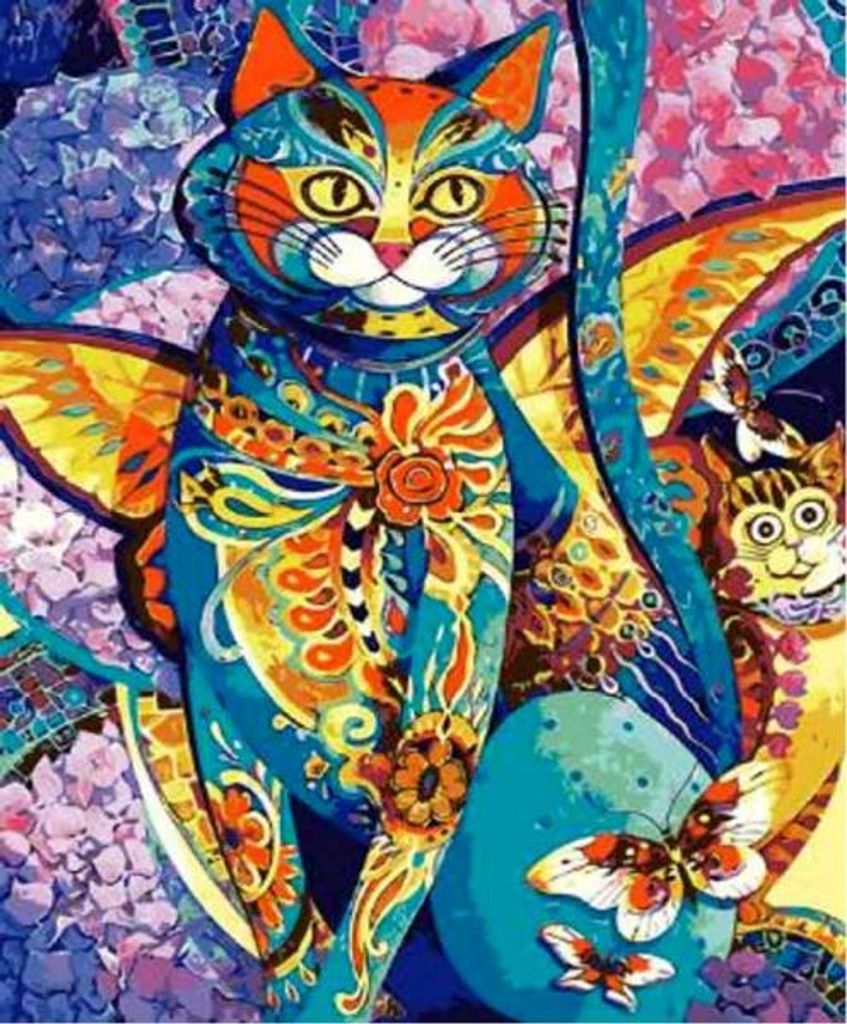 NORIMPEX Malen nach Zahlen Katze in Schmetterlingen 40x50 cm 1006811