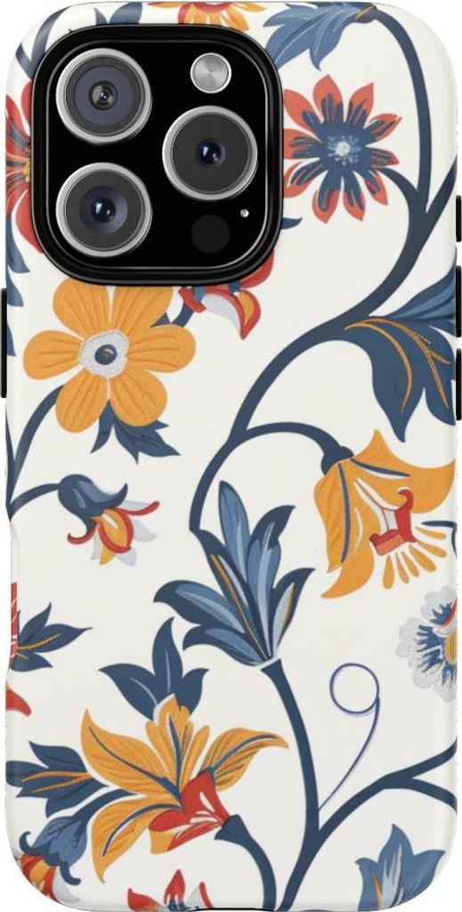 Retro-Blumenmuster in Blau, Rot und Gelb – Hülle Kompatibel mit iPhone 16 Pro