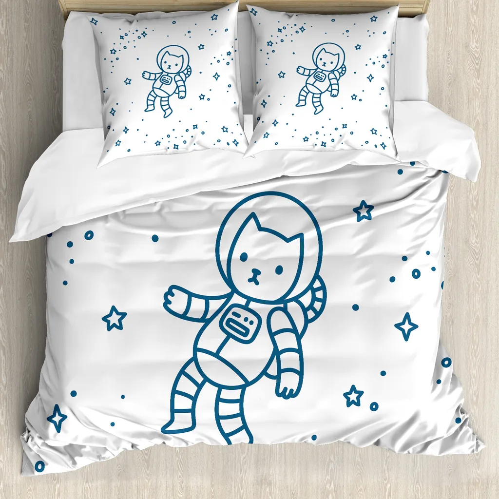 Copripiumino 155x220 Space Cat: Un Viaggio Stellare per il tuo Letto