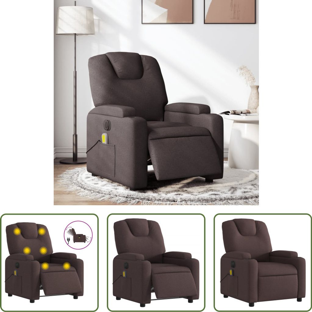 The Living Store Massagesessel Elektrisch Dunkelbraun Stoff