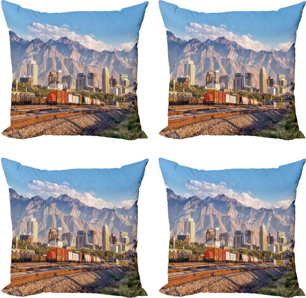 ABAKUHAUS Landschaft Kissenbezug Set (4 Stück), Salt Lake City Utah USA, Moderner Doppelseitiger Digitaldruck, 50 cm x 50 cm, Mehrfarbig