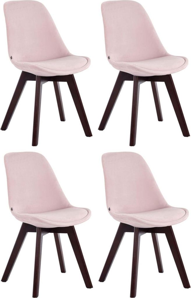 4-teiliges Esszimmerstuhl-Set – Küchenstühle – bequemes Samt- und Holzdesign | Farbe: rosa | Grundfarbe: Walnuss