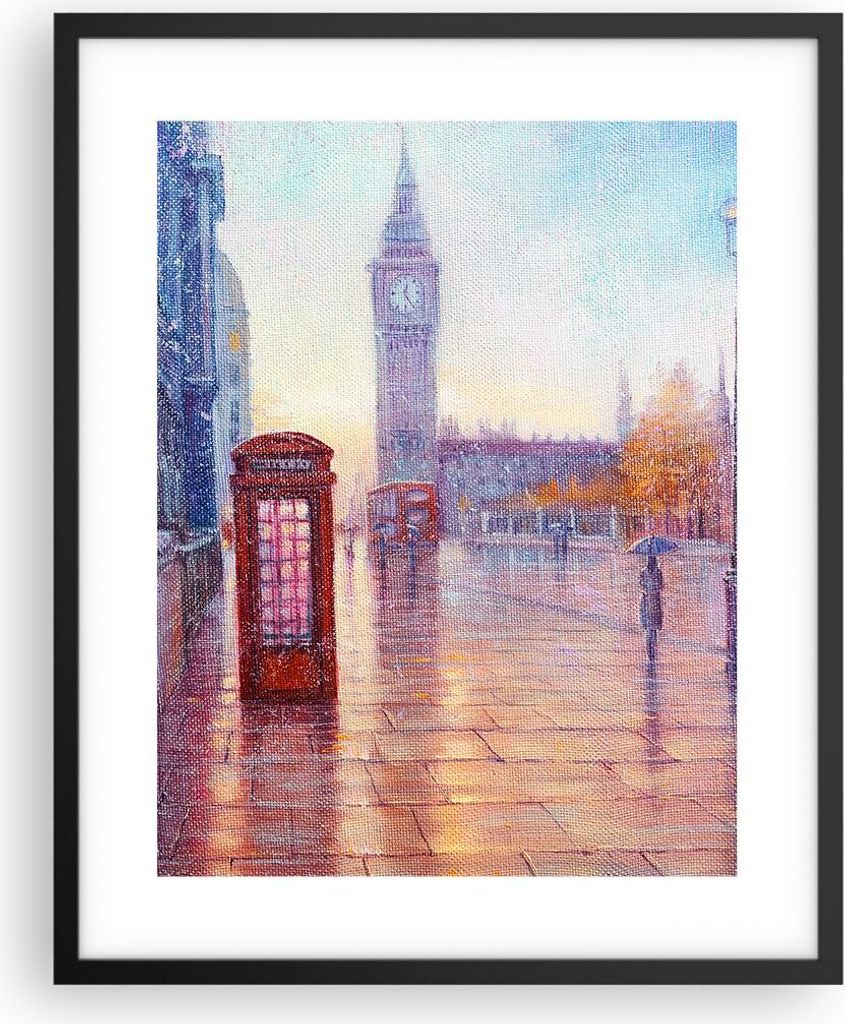 Gerahmtes Poster - Schwarzer Rahmen - Groß Ben Regenschirm - 40x50 cm - Wand Bild - Wanddeko - Wandbilder - Kunstposter - Wandposter - Bilderrahme...