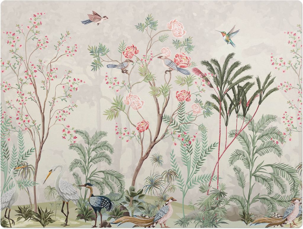 Exotische Vögel Und Blumen – Bodenschutzmatte – Rutschfest – Schutzmatte für Büro – Vinylmatte – Stuhlunterlage – 120 x 90 cm