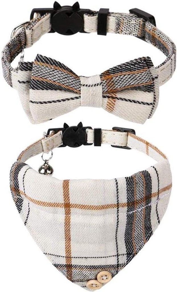 Zwei Stücke - Halsbandset für Haustiere - Abnehmbares Katzenhalsband mit Klingel - Katzenhalsband mit Bandana - Halsband für Haustiere - Anpassb...