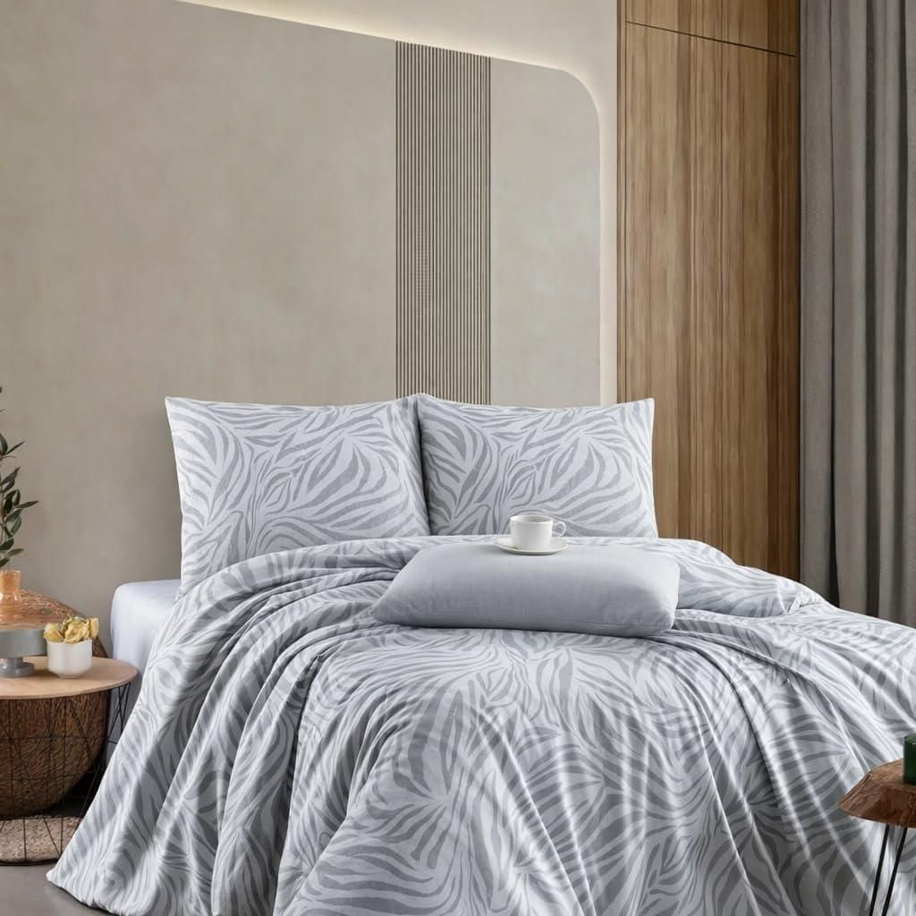 Bettwäsche 200x200 cm 3-teilig Grau Bettbezug weiß Zebra-Streifen-Design in stilvollen Grau und Weißtönen Zebra