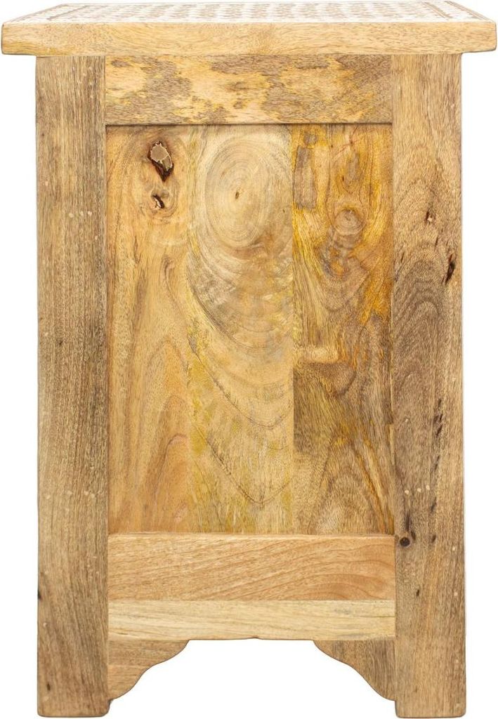 Nachttisch Indisches Nachtschränkchen aus Mangoholz mit zwei Schubladen Oriental Schlafzimmer Natur Weiß 60 cm