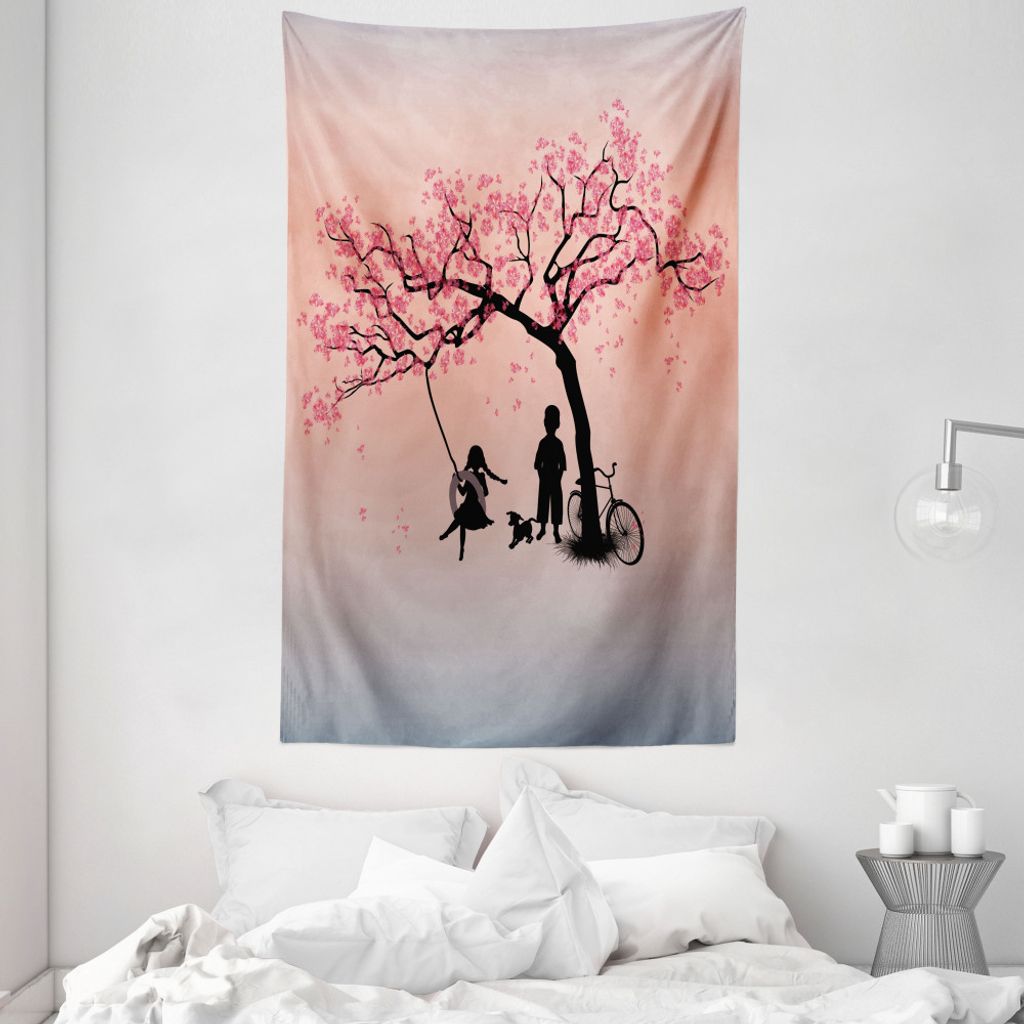 ABAKUHAUS Rosa Wandteppich und Tagesdecke, Frühling Blossom aus Weiches Mikrofaser Stoff Waschbar ohne Verblassen Digitaldruck, 140 x 230 cm, Pink...