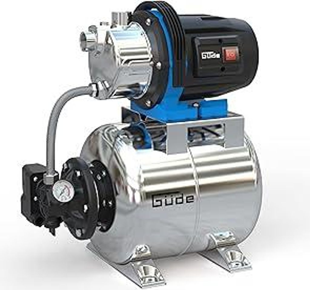 Güde Hauswasserwerk HWW 1000 ES (1000 W, 20 l Kesselinhalt, 3800 l/h Fördervolumen, 44 m max. Förderhöhe, 7 m max. Ansaughöhe, Noryllaufrad, E...