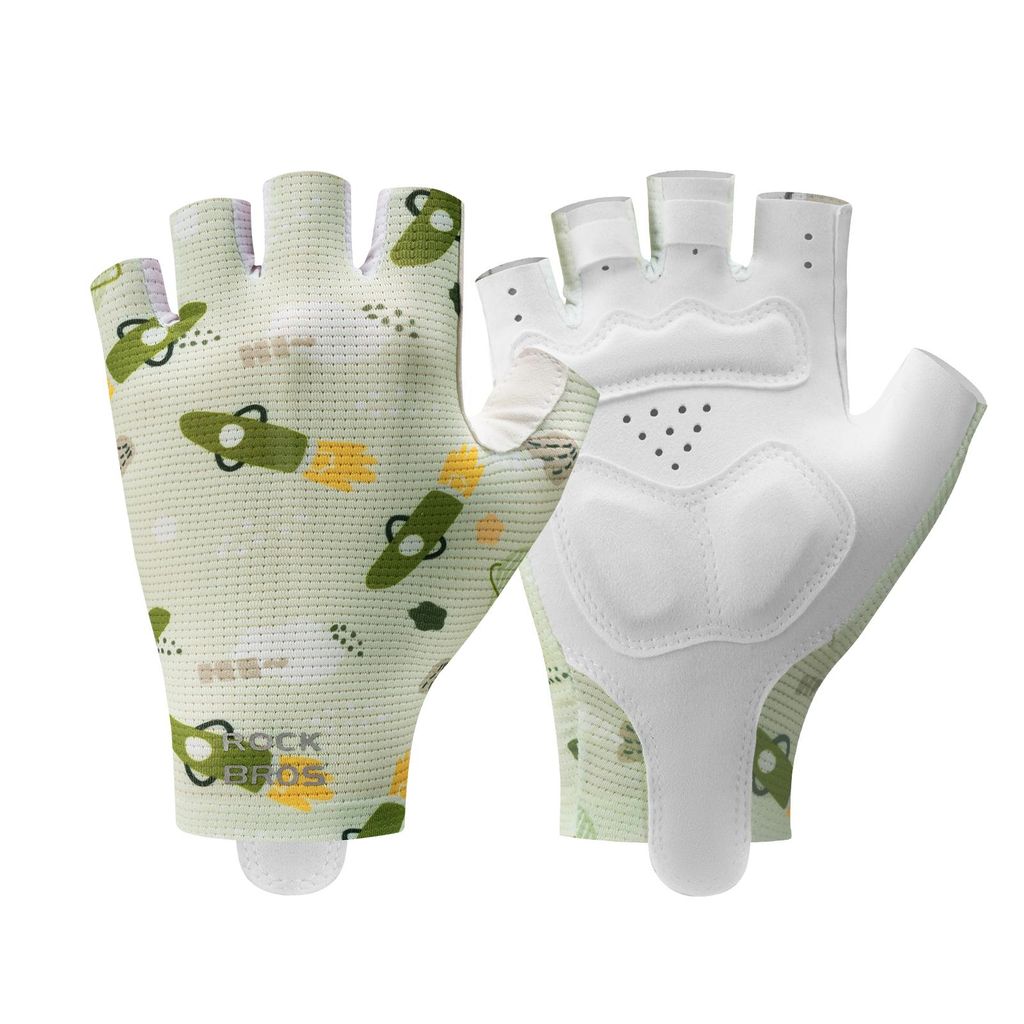 ROCKBROS Kinder Fahrradhandschuhe Halbfinger Rutschfest Fingerlose mit SBR-Polsterung für MTB Outdoor Grün XL