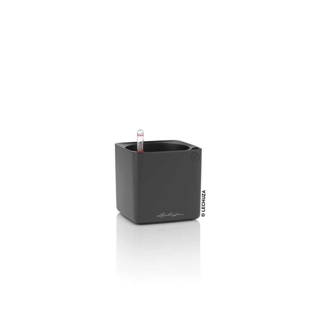 LECHUZA-Tischgefäß CUBE Premium 14 Basaltgrau Matt | Pflanzgefäß mit Bewässerungssystem | matte Oberfläche | 14 x 14 x 13,5 cm | 13501