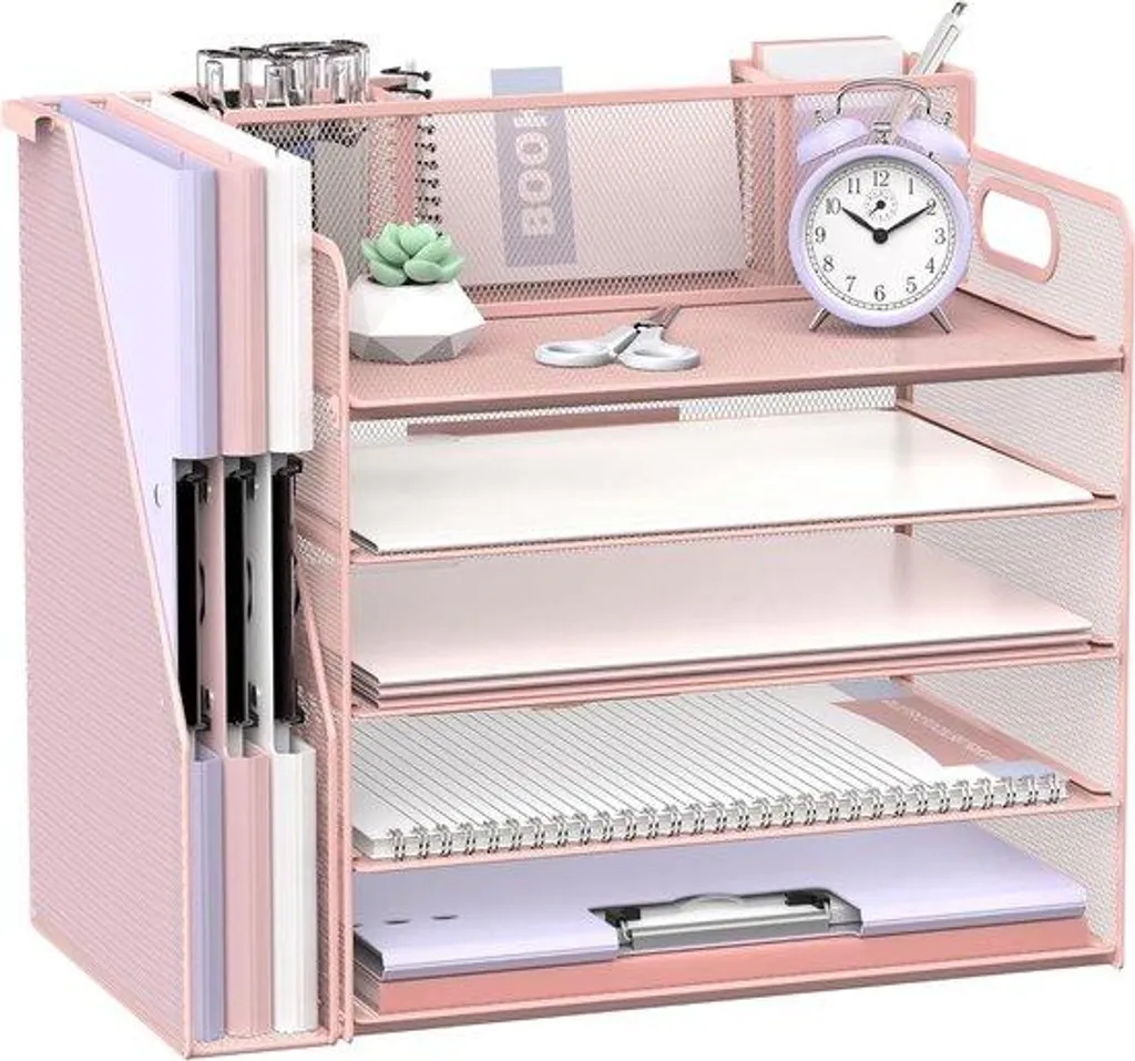 Organiseur de bureau rose 5 compartiments : fini le désordre sur la table