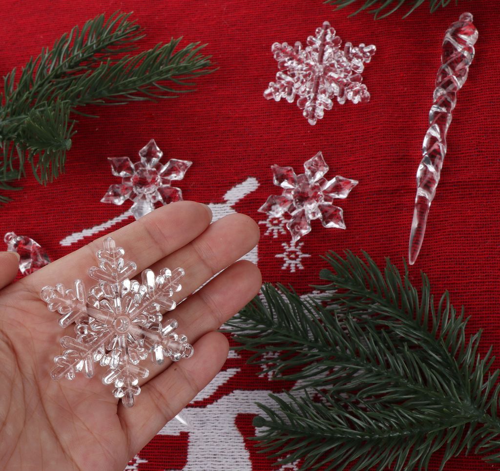 MELLIEX 21-teilig Eiszapfen Christbaumschmuck - Acryl Schneeflocken & Sterne