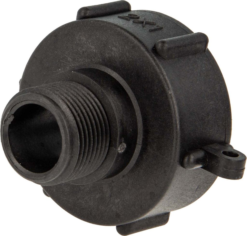 tecuro IBC Adapter Anschlusskappe mit Grobgewinde S60 x 6 und Aussengewinde 1 Zoll (DN25), HDPE