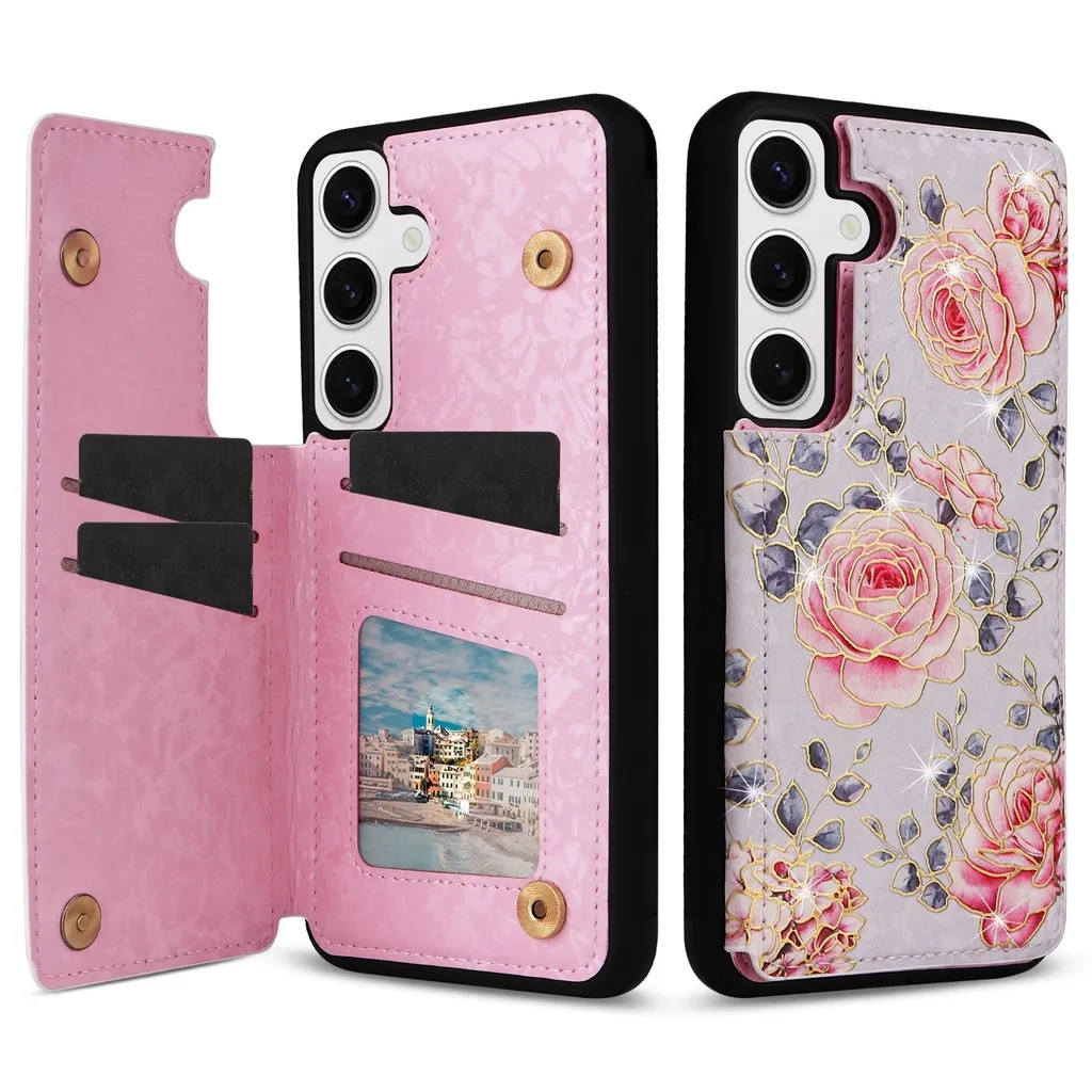 Per Samsung Galaxy S24 RFID Anti Data Theft Case Case Flowers TPU Cover Case Smart Cover Motif 1