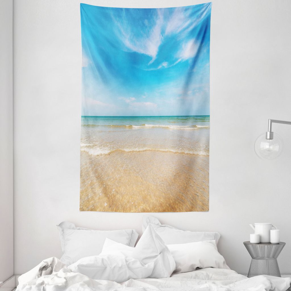 ABAKUHAUS Hawaii Wandteppich und Tagesdecke, Tropic Himmel Meer Landschaft aus Weiches Mikrofaser Stoff Waschbar ohne Verblassen Digitaldruck, 140 ...