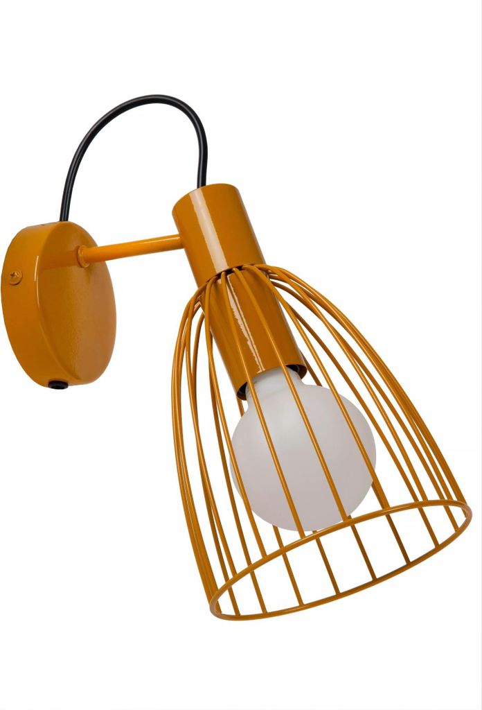 Wandstrahler Metall verstellbar Ockergelb E27 Drahtschirm Kinderlampe Leselampe Bett Wandleuchte