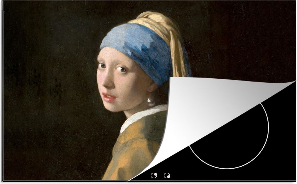 KitchenYeah Herdabdeckplatte Mädchen mit Perlenohrring - Gemälde - Alte Meister - Vermeer , 90x52cm, Küche Deko, Glaskeramikfeld Herdabdeckung...
