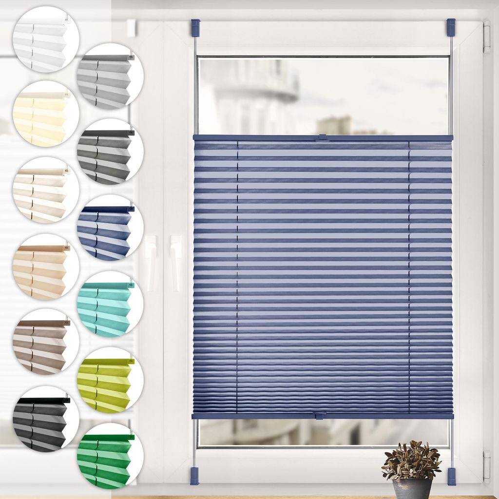 Sonello Plissee Klemmfix ohne Bohren 50cm x 100cm Blau Faltrollo Plisseerollo Jalousie für Tür & Fenster Blickdicht Sichtschutz Sonnenschutz Fert...