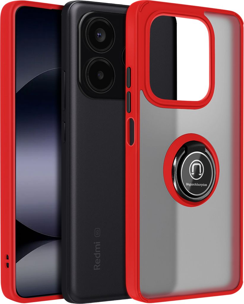 Avizar, Handyhülle für Xiaomi Redmi Note 14 5G Metallring, Video-Halterung, Rot