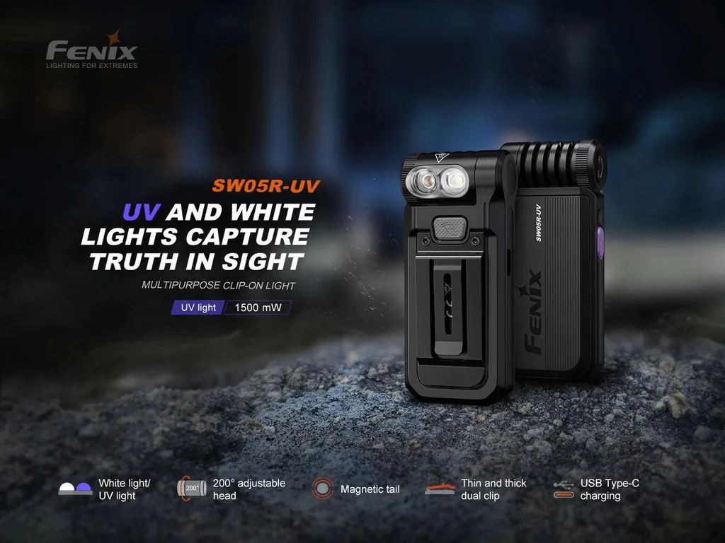 Fenix SW05R-UV Lampe Ultraviolette avec Chargement USB-C et Corps Inox