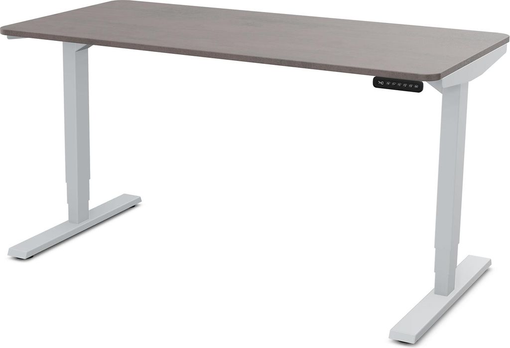ASSMANN Elektrisch höhenverstellbarer Schreibtisch Y-Line Curved Sichtbeton Anthrazit Weißaluminium, 180x80cm, Memoryfunktion, 2-fach-Motorik