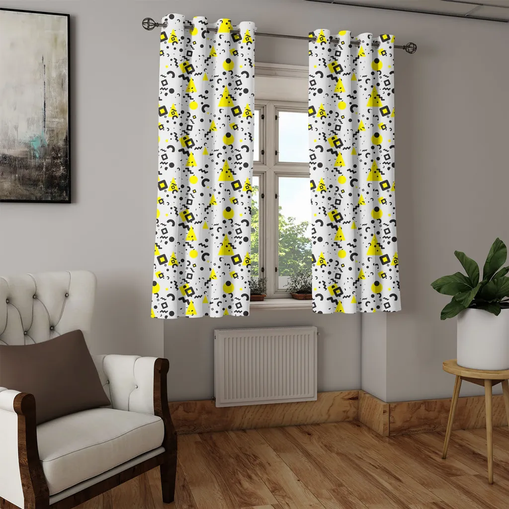 Rideau tamisant pour vis-à-vis jaune et noir style Memphis 280x245 cm - 4