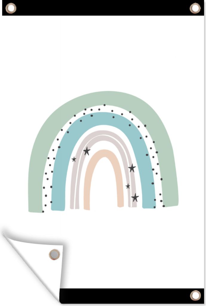 MuchoWow 60x80 cm Outdoor-Poster Gartendeko Sichtschutz Garten Poster für den Garten Regenbogen - Kinder - Sterne - Tupfen - Pastell