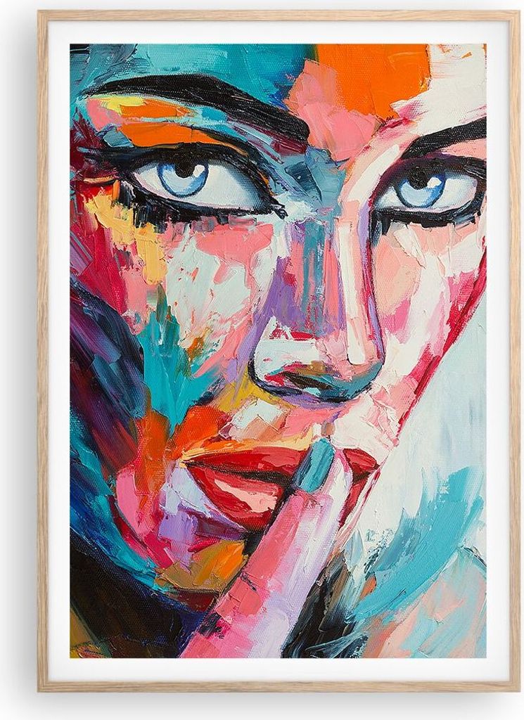 Gerahmtes Poster - Rahmen in heller Eiche - Mädchen Gesicht - 70x100 cm - Wand Bild - Wanddeko - Wandbilder - Wandposter - Bilderrahmen - Bilder -...