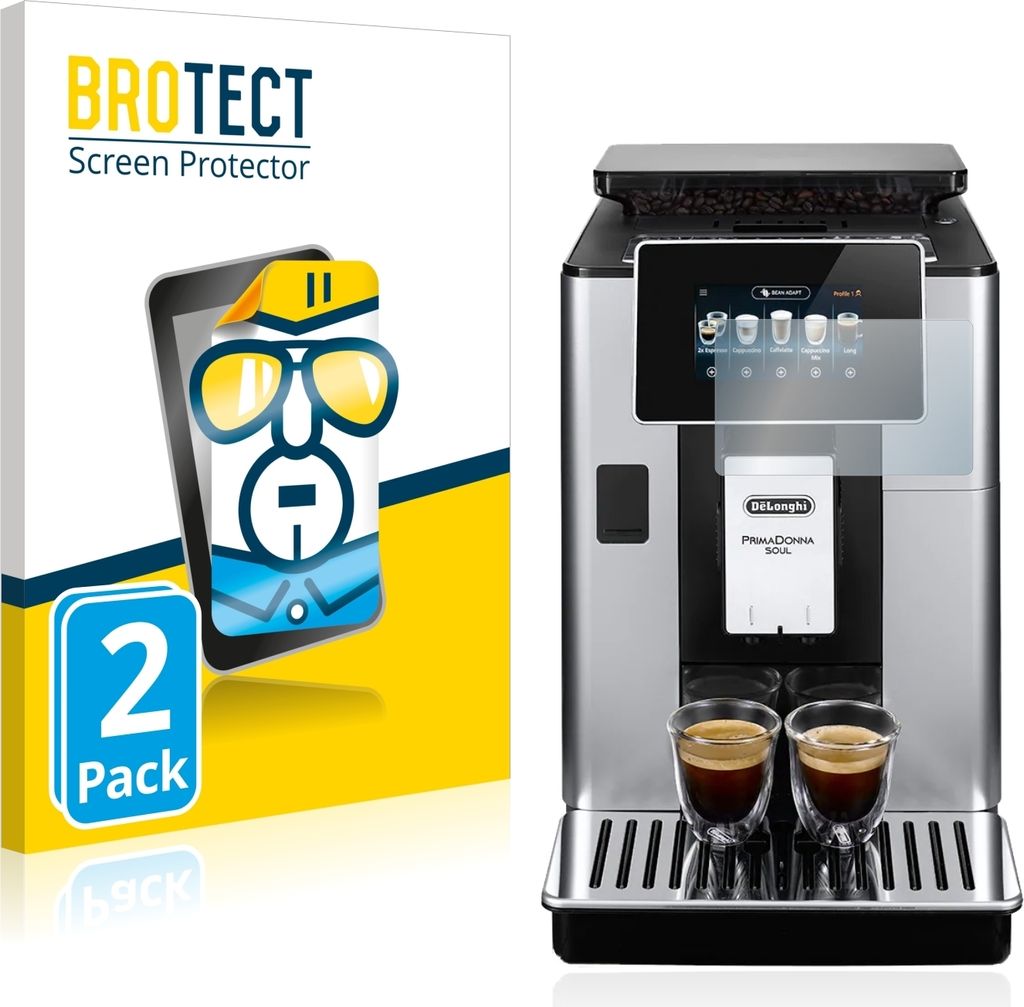 2x Für DeLonghi PrimaDonna Soul ECAM610.74.MB Schutzfolie BROTECT Displayschutz Display Schutz Folie Klar Transparent