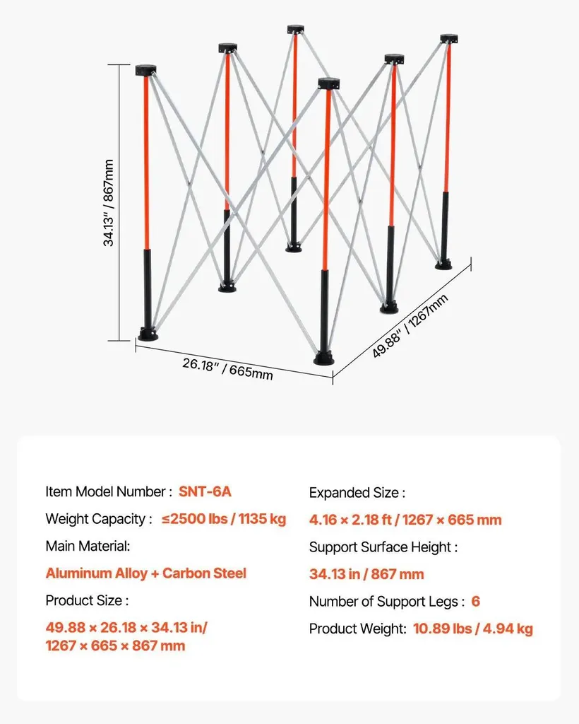 Support atelier 4500 lb haute résistance 6 pieds pliable 867 mm