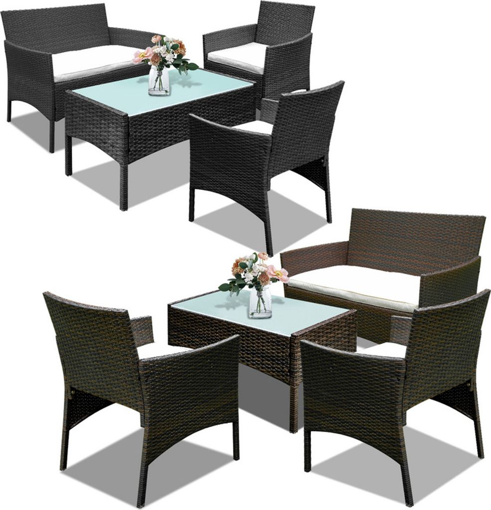 TolleTour 4tlg Lounge Set Balkon Möbel Gartengruppe Sitzgarnitur Sitzgruppe Polyrattan Schwarz/Braun